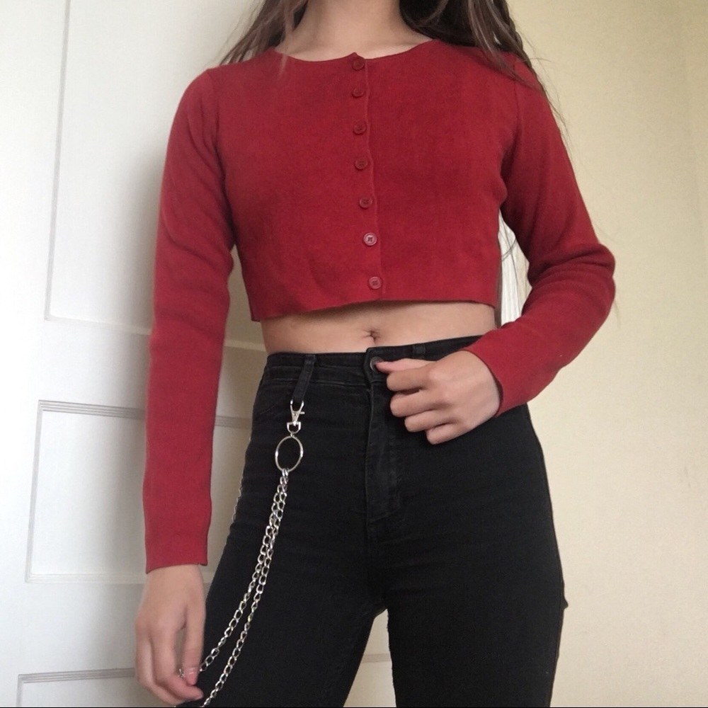 Brandy melville red cardigan crop top